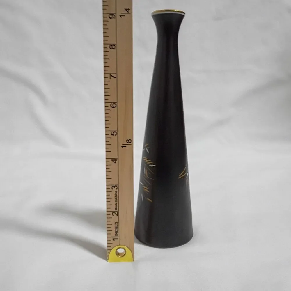 Rosenthal Porcelain Vase Model 3310 MCM Black Matte Bird Gold Geometric